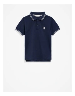 Organically Grown Cotton Logo Polo Shirt in Navy