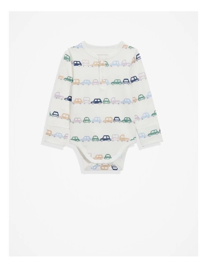 Organically Grown Cotton Car Long Sleeve Bodysuit in Marshmallow image 1