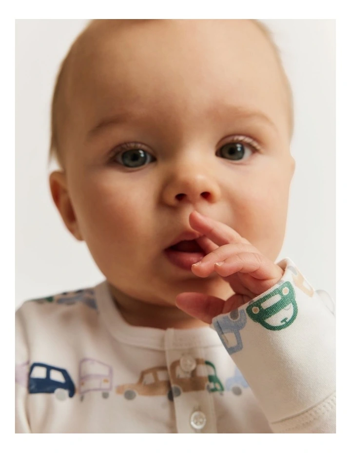 Organically Grown Cotton Car Long Sleeve Bodysuit in Marshmallow image 3