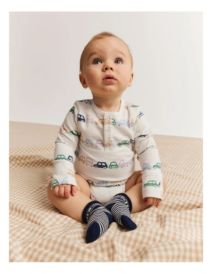 Organically Grown Cotton Car Long Sleeve Bodysuit in Marshmallow image 4