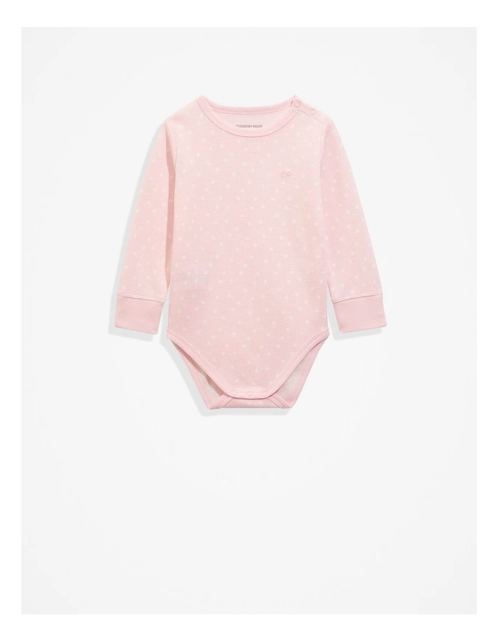 Organically Grown Cotton Waffle Long Sleeve Bodysuit in Pink Tint Spot image 1