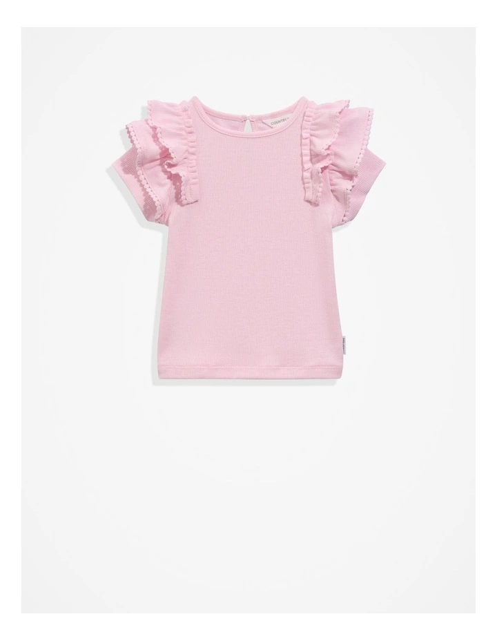 Polyester Blend Soft Frill T-Shirt in Pink Tint image 1