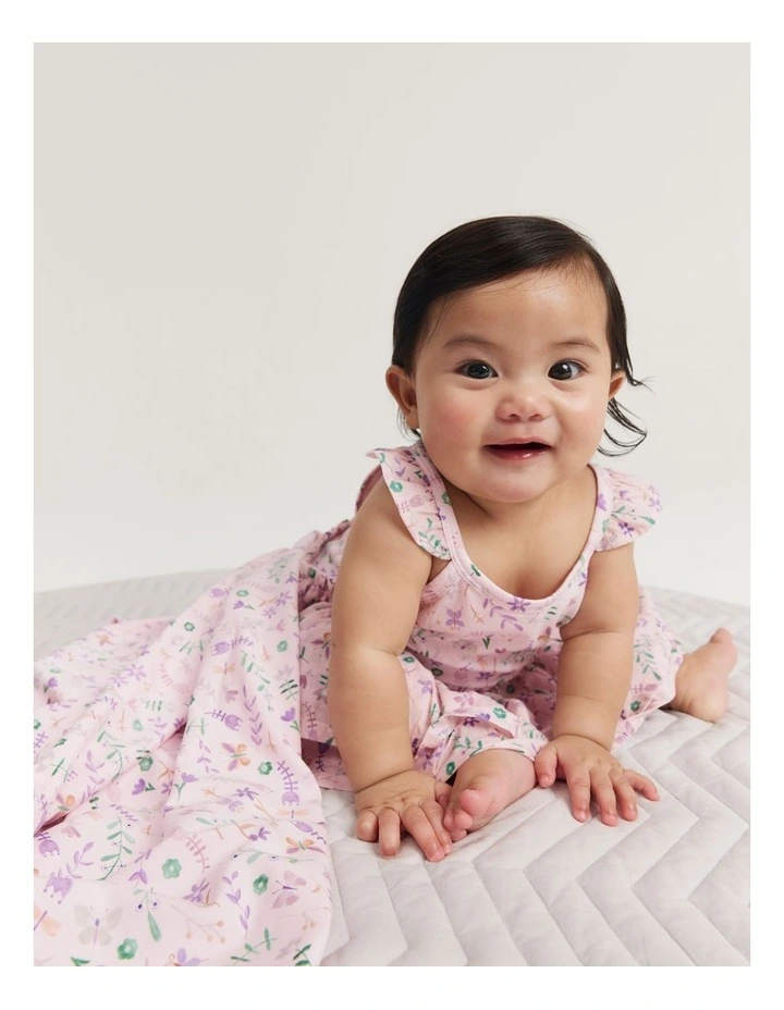 Organically Grown Cotton Floral Blanket in Baby Pink image 2