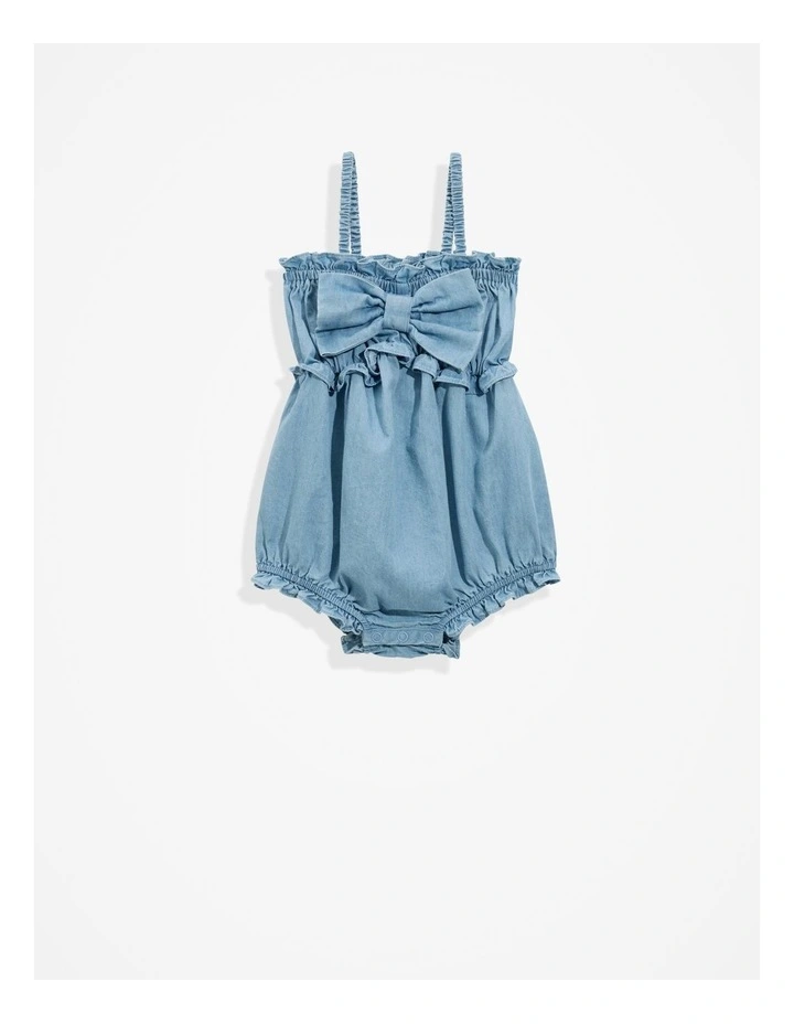 Cotton Bow Romper in Light Chambray image 1