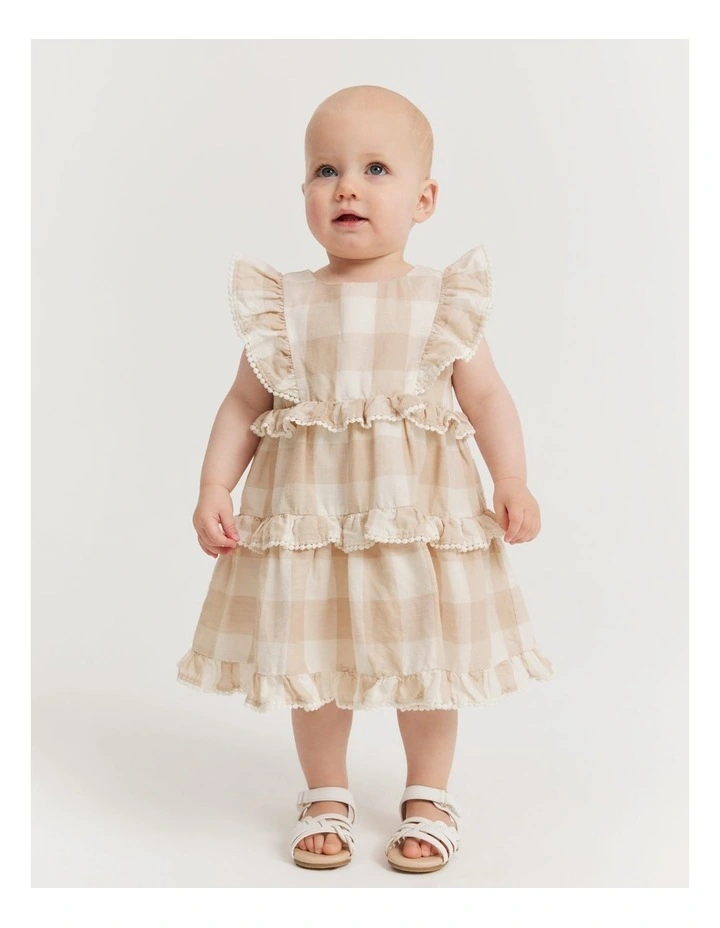 Frill Dress in Sand Gingham image 1