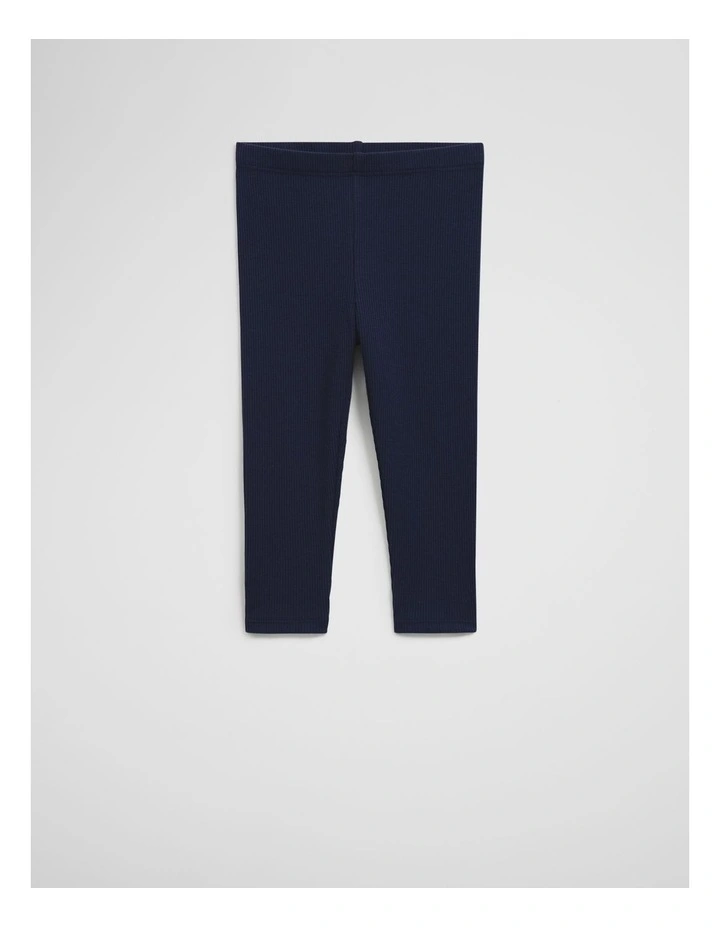 Organically Grown Cotton Blend Solid Rib Legging in French Navy image 1