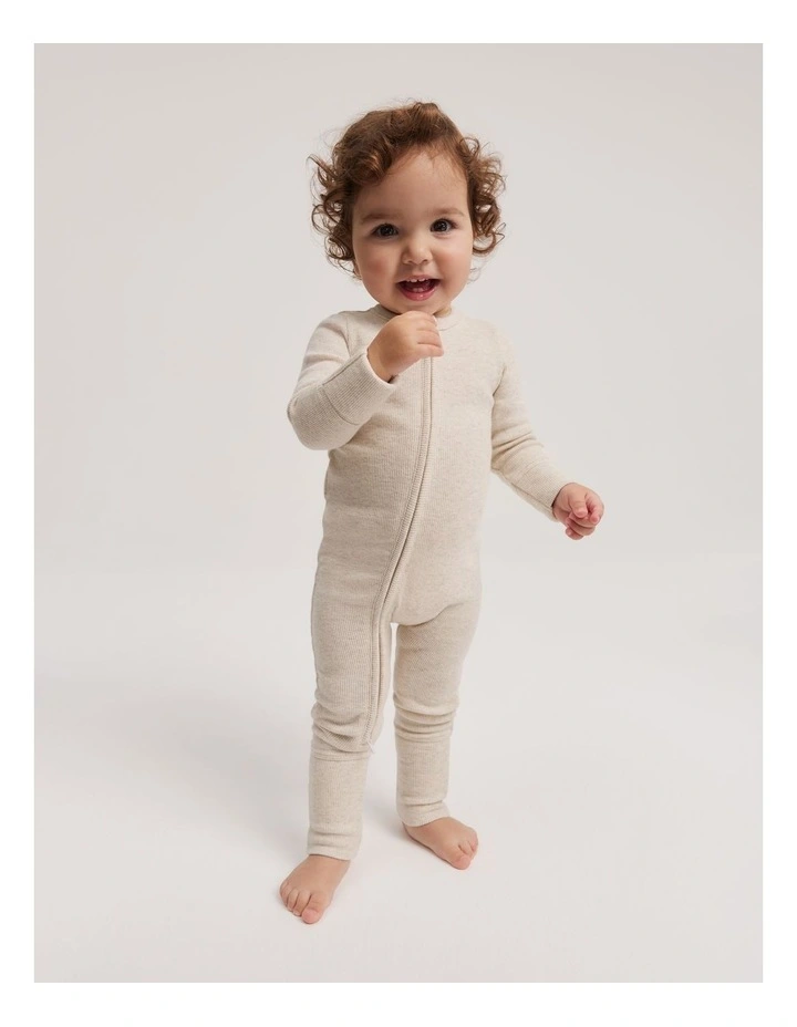 Cotton Rib Jumpsuit in Oatmeal Marle image 1