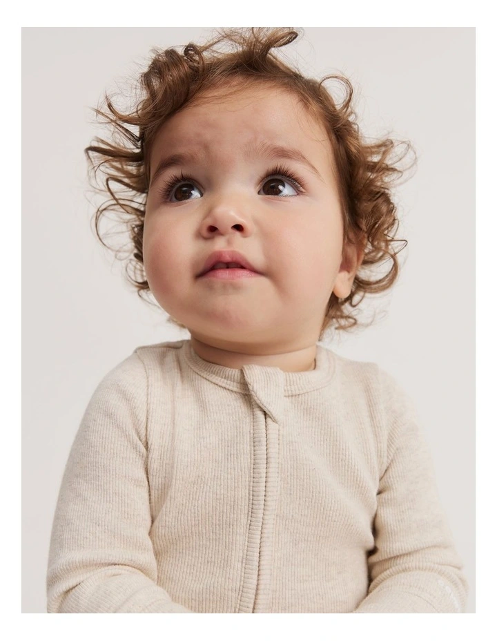 Cotton Rib Jumpsuit in Oatmeal Marle image 2