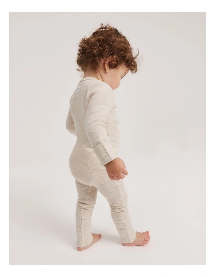 Cotton Rib Jumpsuit in Oatmeal Marle image 3