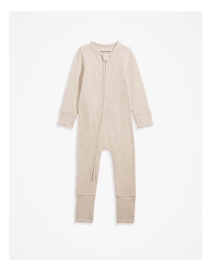 Cotton Rib Jumpsuit in Oatmeal Marle image 4