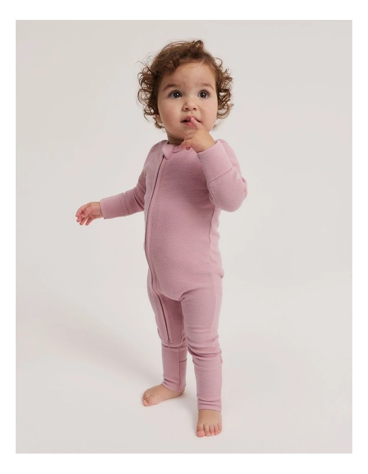 Organically Grown Cotton Rib Jumpsuit in Ash Pink image 2