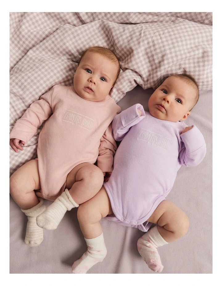 Organically Grown Cotton Heritage Long Sleeve Bodysuit in Faded Pink image 2