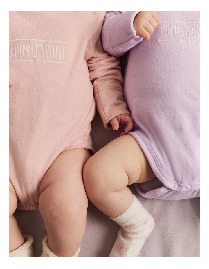 Organically Grown Cotton Heritage Long Sleeve Bodysuit in Faded Pink image 7