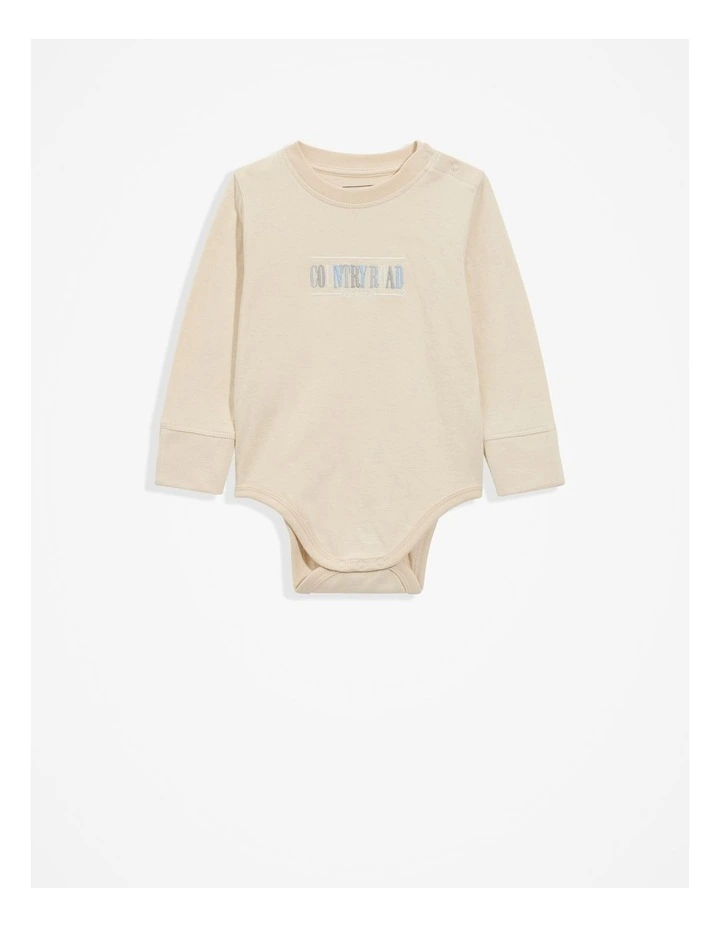 Organically Grown Cotton Heritage Long Sleeve Bodysuit in Multi Lght Sand image 1