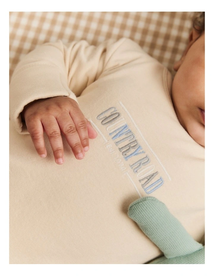 Organically Grown Cotton Heritage Long Sleeve Bodysuit in Multi Lght Sand image 2