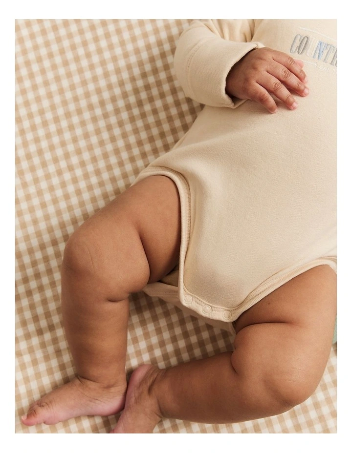 Organically Grown Cotton Heritage Long Sleeve Bodysuit in Multi Lght Sand image 3