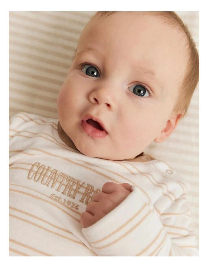 Organically Grown Cotton Heritage Long Sleeve Bodysuit in Latte Stripe image 2