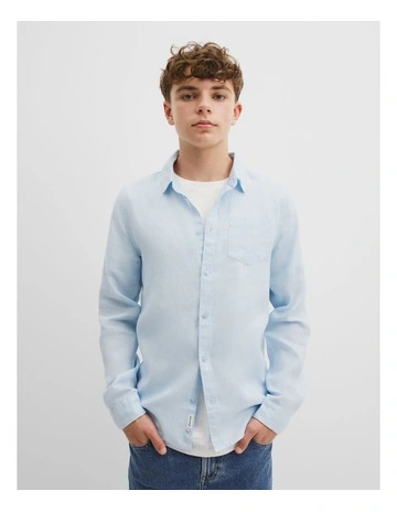 Teen Organically Grown Linen Shirt in Pale Blue
