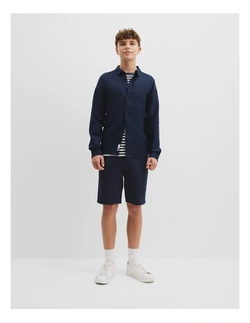 Teen Organically Grown Linen Shirt in Navy