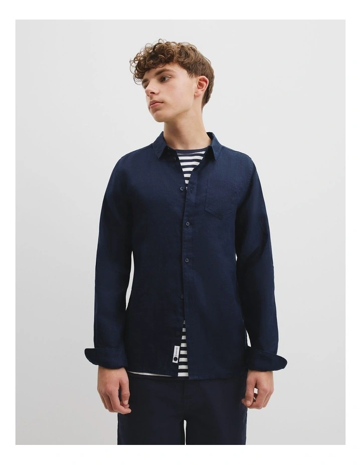 Teen Organically Grown Linen Shirt in Navy image 2