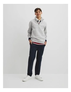 Verified Australian Cotton Heritage Half Zip Sweat in Light Grey Marle