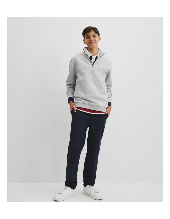 Verified Australian Cotton Heritage Half Zip Sweat in Light Grey Marle image 1