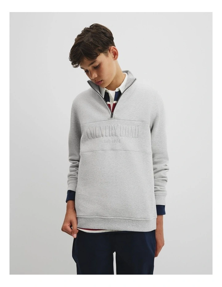 Verified Australian Cotton Heritage Half Zip Sweat in Light Grey Marle image 2