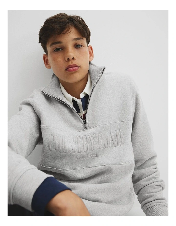 Verified Australian Cotton Heritage Half Zip Sweat in Light Grey Marle image 3