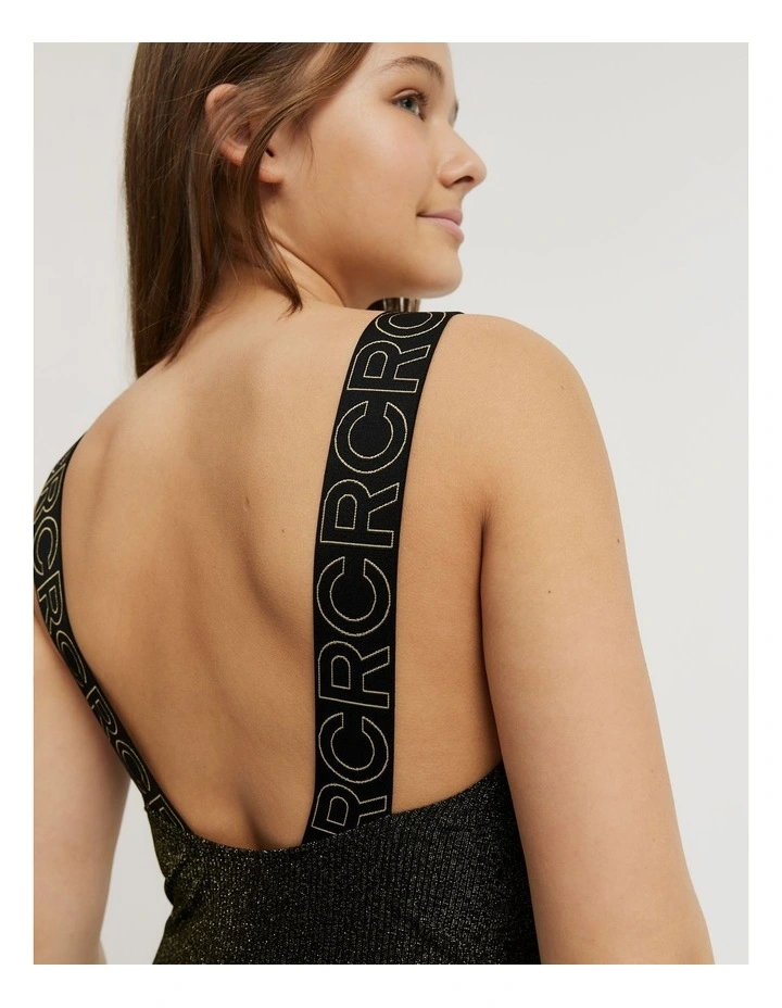 Teen Recycled Nylon Blend Metallic Bather in Black image 1