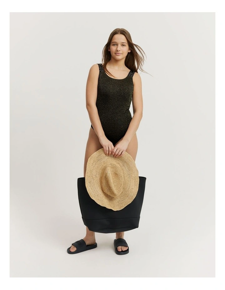 Teen Recycled Nylon Blend Metallic Bather in Black image 2