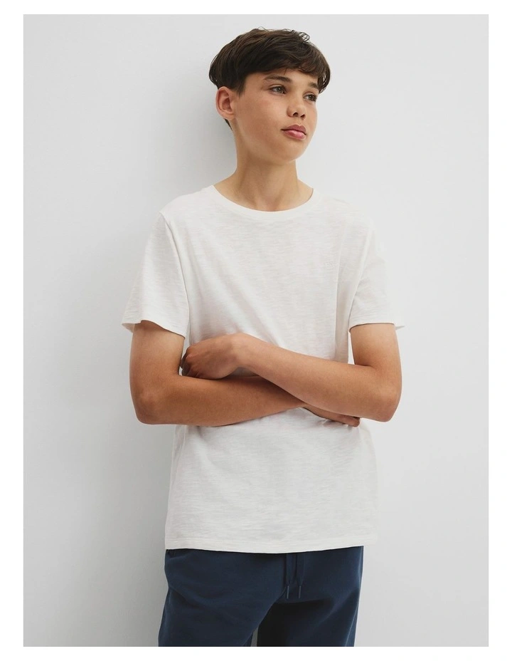 Teen Recycled Cotton Blend Plain CR Short Sleeve T-shirt in White image 2