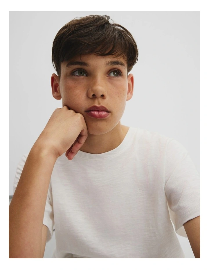 Teen Recycled Cotton Blend Plain CR Short Sleeve T-shirt in White image 3