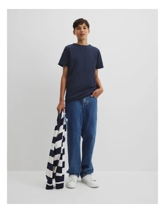 Teen Recycled Cotton Blend Plain Short Sleeve T-shirt in Navy