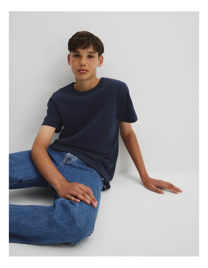 Teen Recycled Cotton Blend Plain Short Sleeve T-shirt in Navy image 2