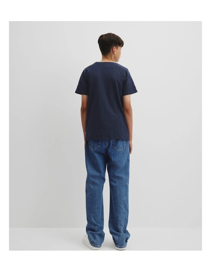 Teen Recycled Cotton Blend Plain Short Sleeve T-shirt in Navy image 4