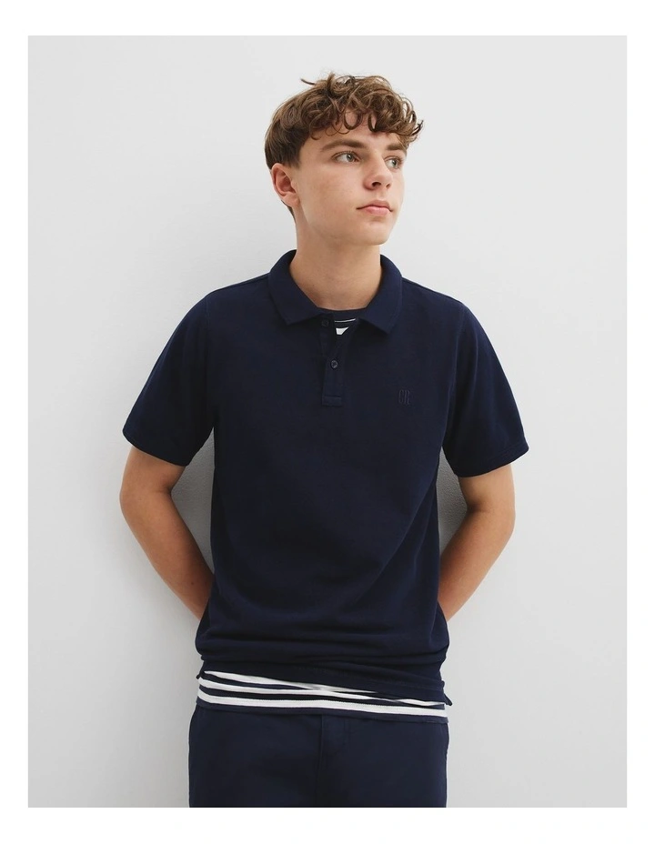 Teen Recycled Cotton Blend Polo Shirt in Navy image 2