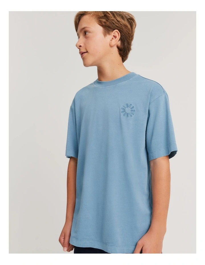 Teen Recycled Cotton Blend Logo Oversized T-shirt in Faded Blue image 1