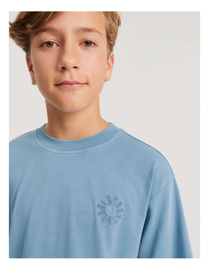 Teen Recycled Cotton Blend Logo Oversized T-shirt in Faded Blue image 2