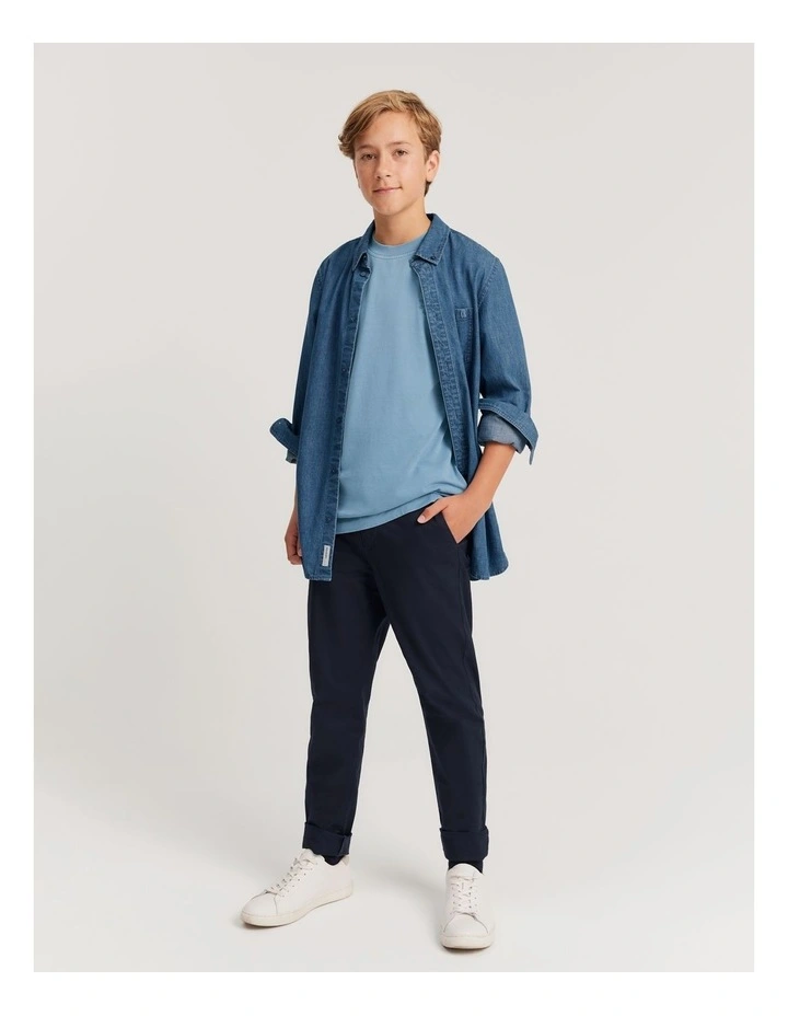 Teen Recycled Cotton Blend Logo Oversized T-shirt in Faded Blue image 3