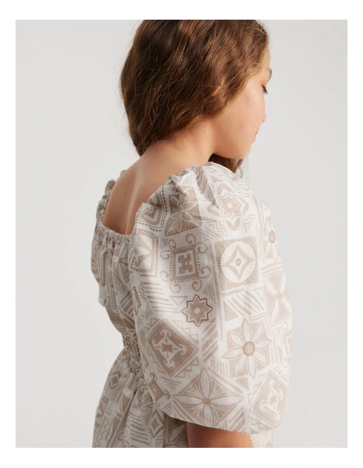 Tile Print Dress in Natural image 3