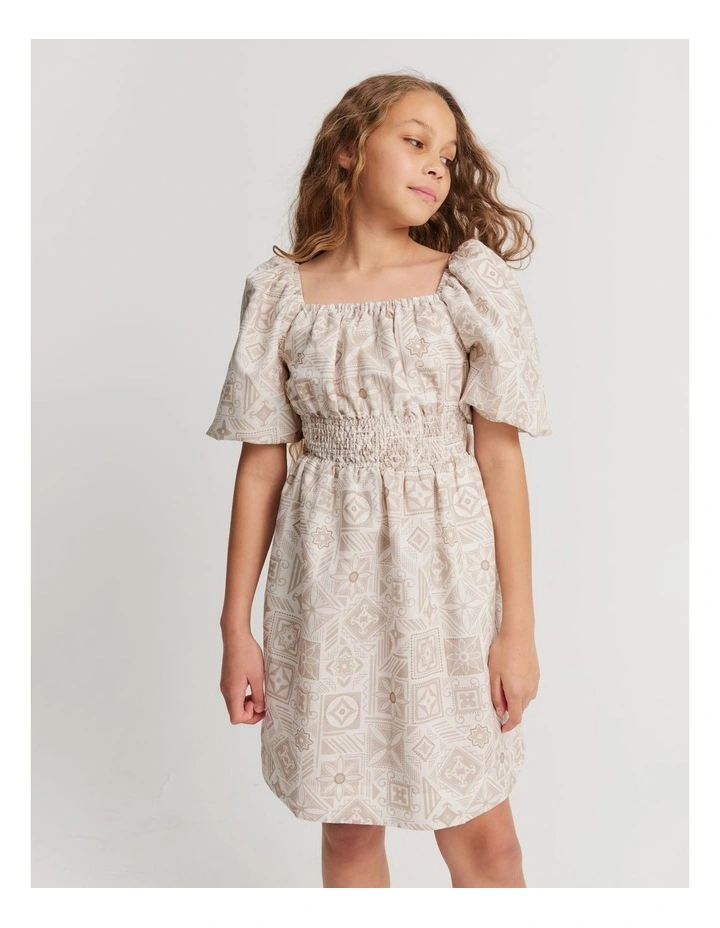 Tile Print Dress in Natural image 4