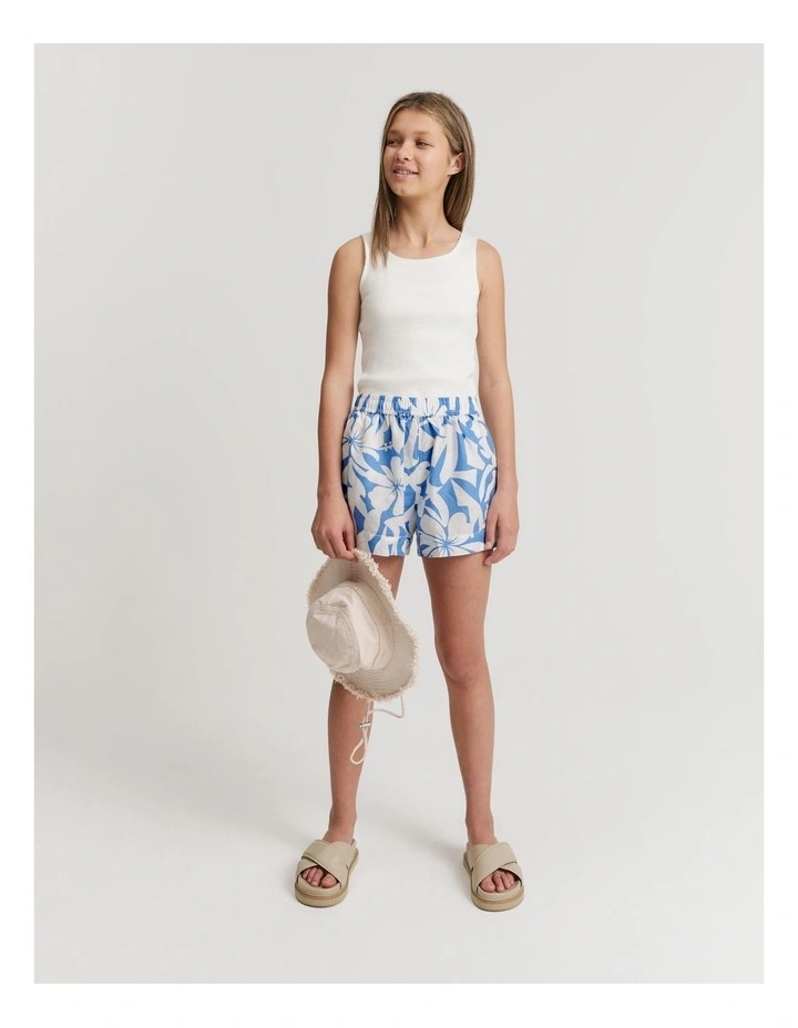 Teen Abstract Print Shorts in Sky Blue image 3