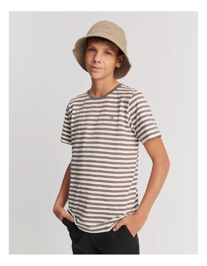 Teen Recycled Cotton Blend Stripe T-Shirt in Chocolate Stripe image 1