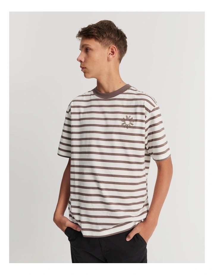 Teen Recycled Cotton Blend Logo Oversized T-shirt in Chocolate Stripe image 1