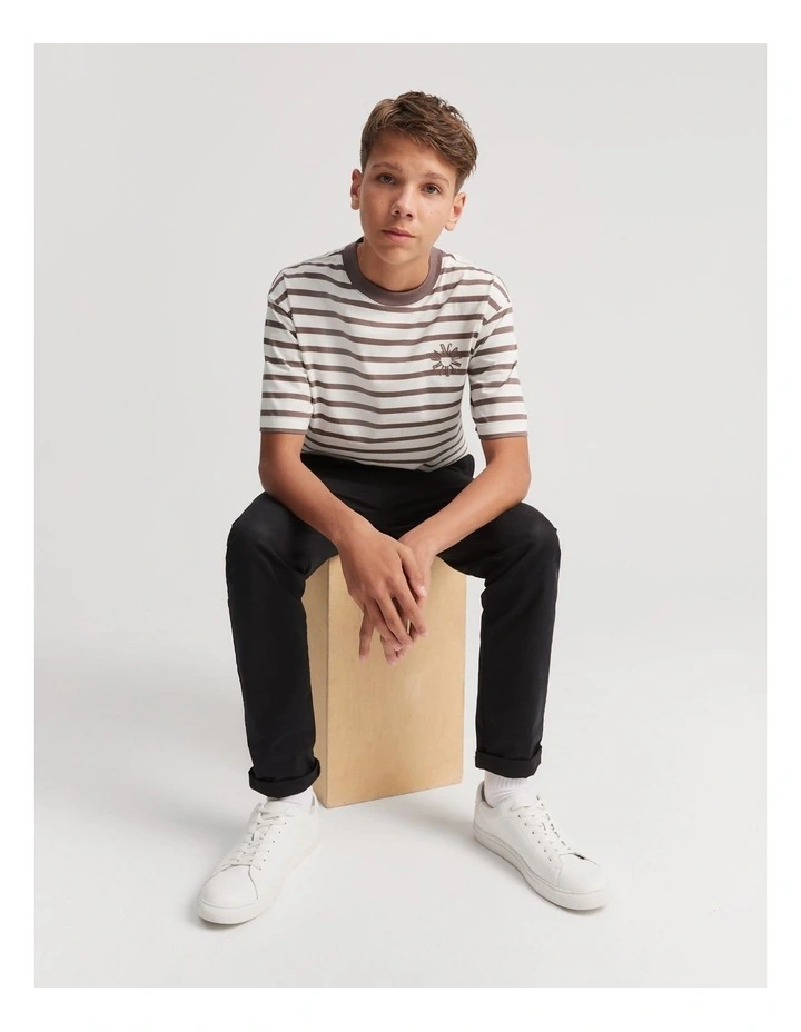 Teen Recycled Cotton Blend Logo Oversized T-shirt in Chocolate Stripe image 4