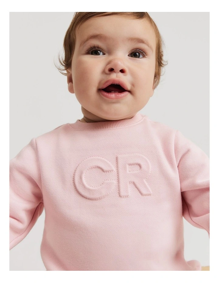 Organically Grown Cotton Oversized Logo Long Sleeve Bodysuit in Mineral Pink image 1