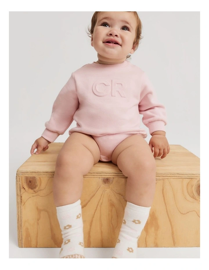 Organically Grown Cotton Oversized Logo Long Sleeve Bodysuit in Mineral Pink image 2