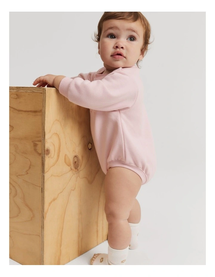 Organically Grown Cotton Oversized Logo Long Sleeve Bodysuit in Mineral Pink image 3