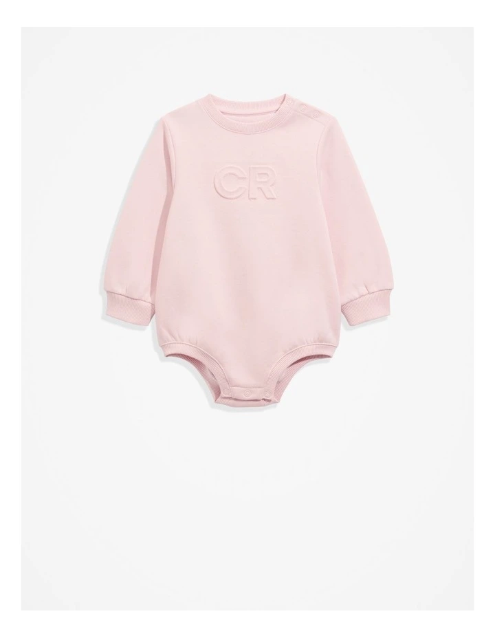 Organically Grown Cotton Oversized Logo Long Sleeve Bodysuit in Mineral Pink image 4