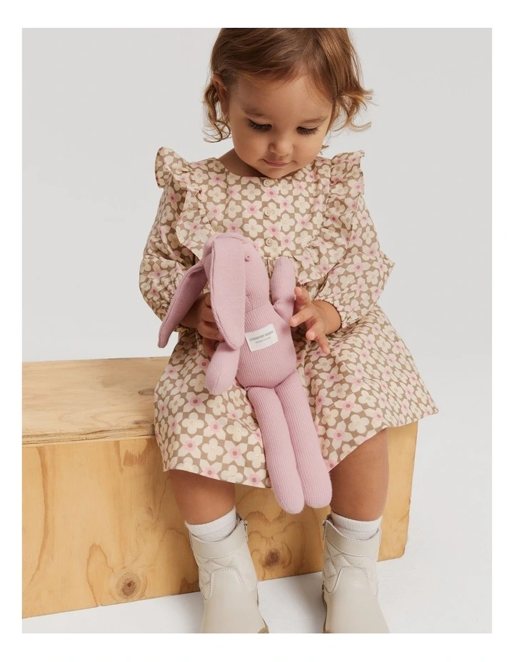 Cotton Puff Sleeve Dress in Mushroom Geo image 1